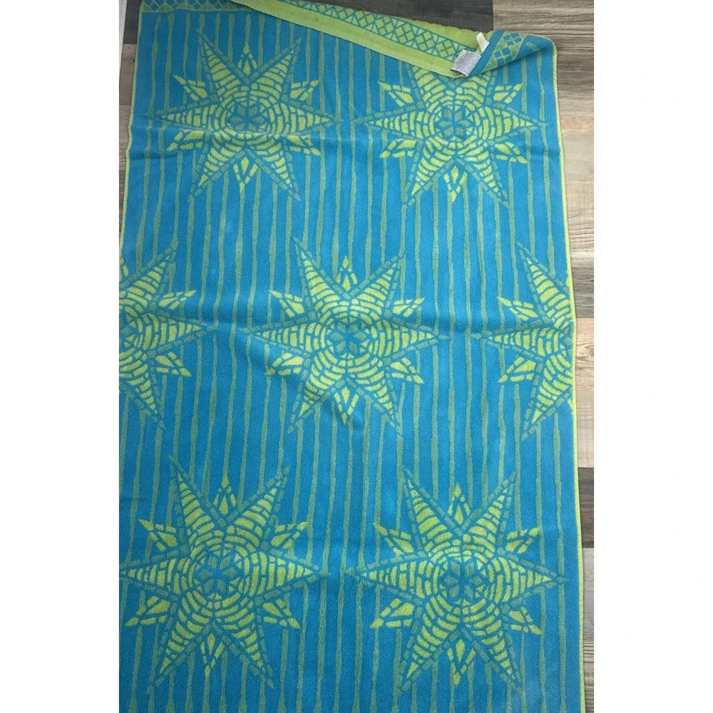 Vintage Palm Cove XL Beach Towel Green Blue Nautical 80s